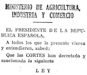 Anuncio en la Gaceta de Madrid de la Ley de Bases de la Reforma Agraria de 1932. Reforma Agraria de la Segunda República Española